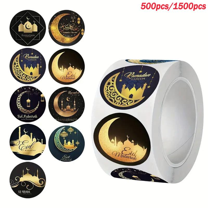 500/1500pcs Eid Mubarak Celebration Stickers, Ramadan Stickers, Islamic Festival Decorations, Muslim Holiday Labels,Ramadan Party Supplies