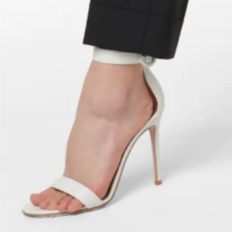 Black Women's Sandals Summer 2025 Sexy Peep toe Stiletto High Heels Ankle Strap White Wedding Dance Shoes Ladies Big Size