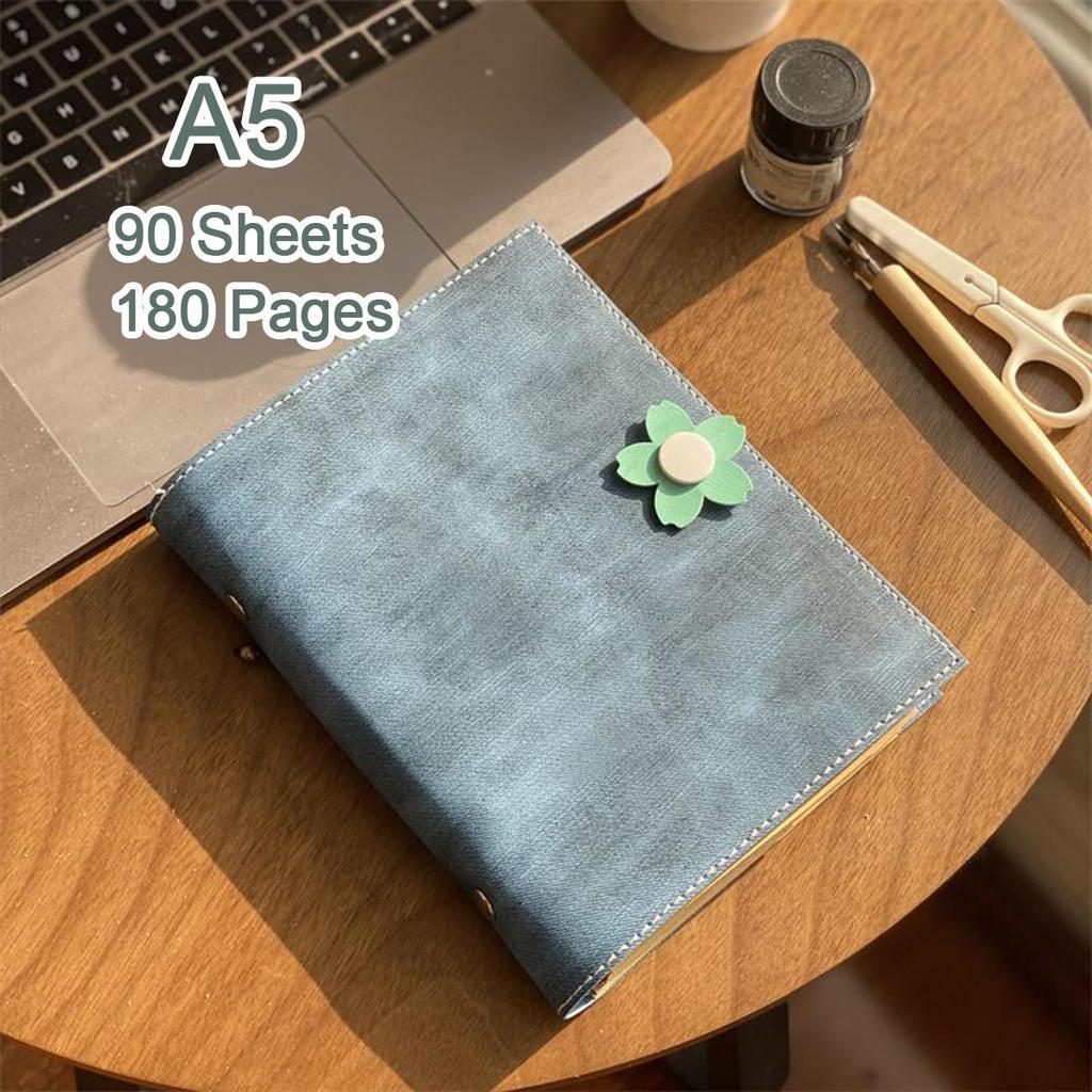 A5 travel diary, girls' leather notebook, student notebook, memo, 90 sheets, 180 pages, replaceable inner pages
