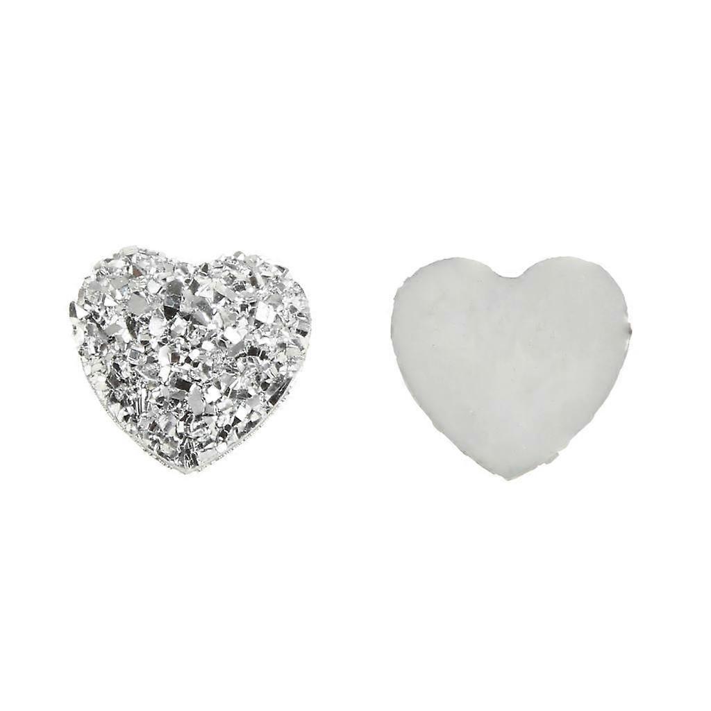 50x Heart Shape Resin Bead Flatback Scrapbook Rhinestone Craft Silver
