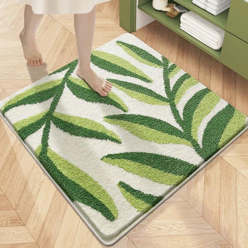 Square Floral Bath Mat, Ultra Plush Absorbent Bathroom Rug, Non-Slip Backing & Soft Touch Surface, Floor Mats for Bathroom Decor