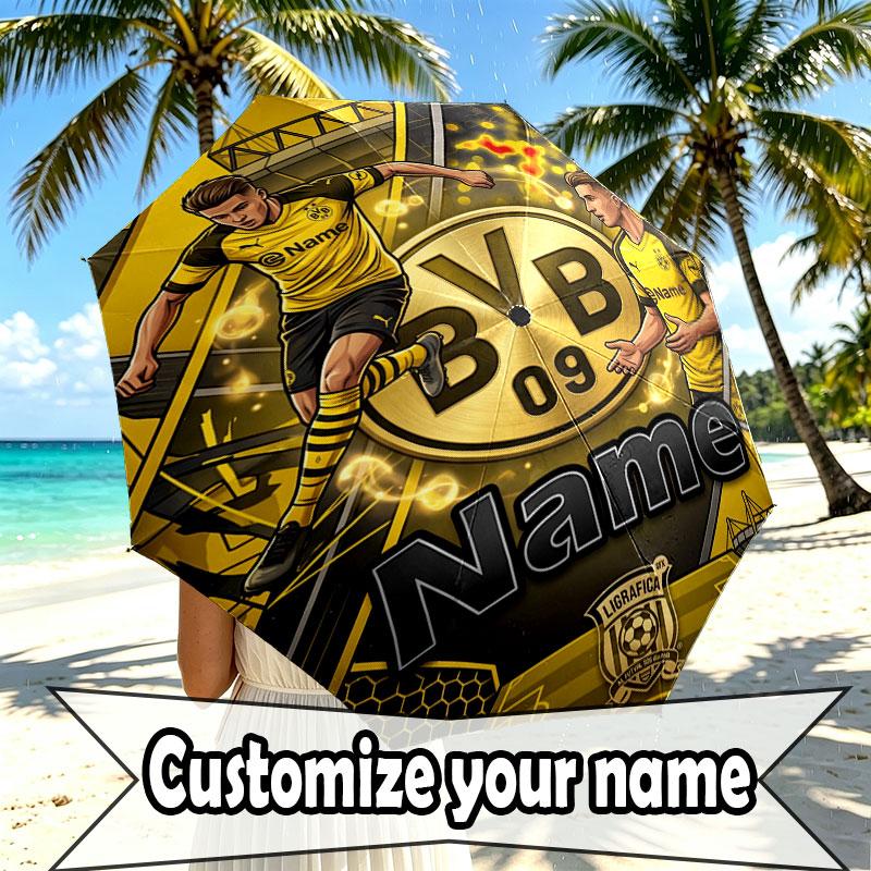 Custom Name Personalized Borussia Dortmund Bvb Print Umbrella, Auto Open Close, 8‑Rib Sturdy Frame, Commute Camping Hiking Use, Birthday Gift