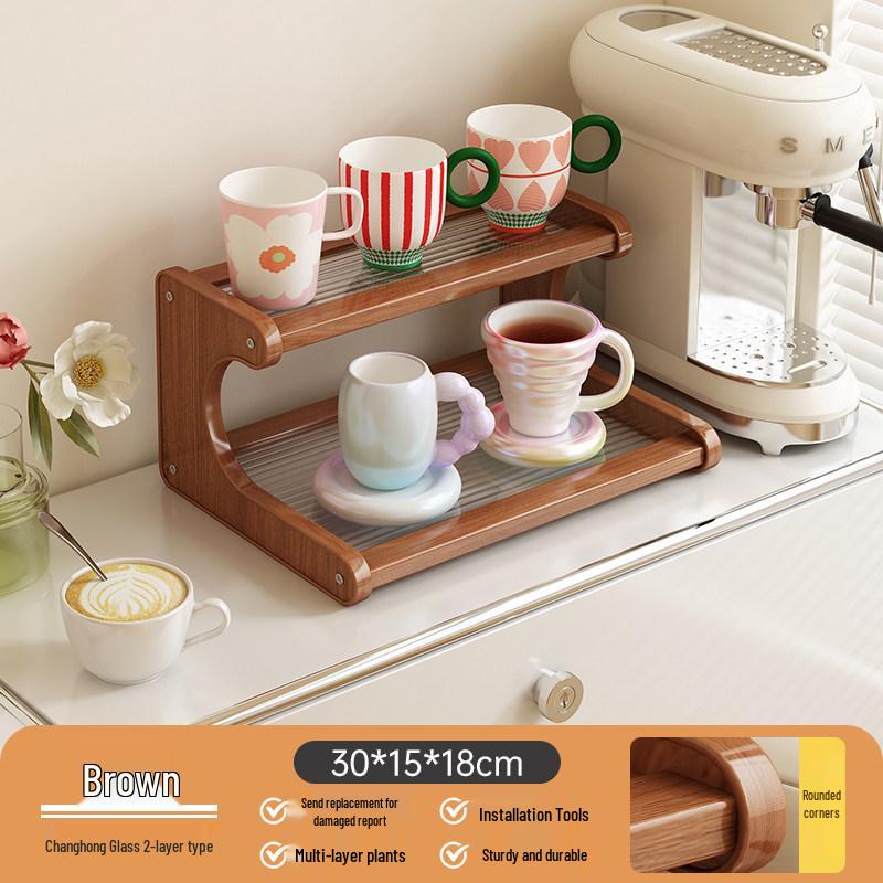 Solid Wood Multi-layer Teacup Display & Storage Rack for Desktop or Countertop
