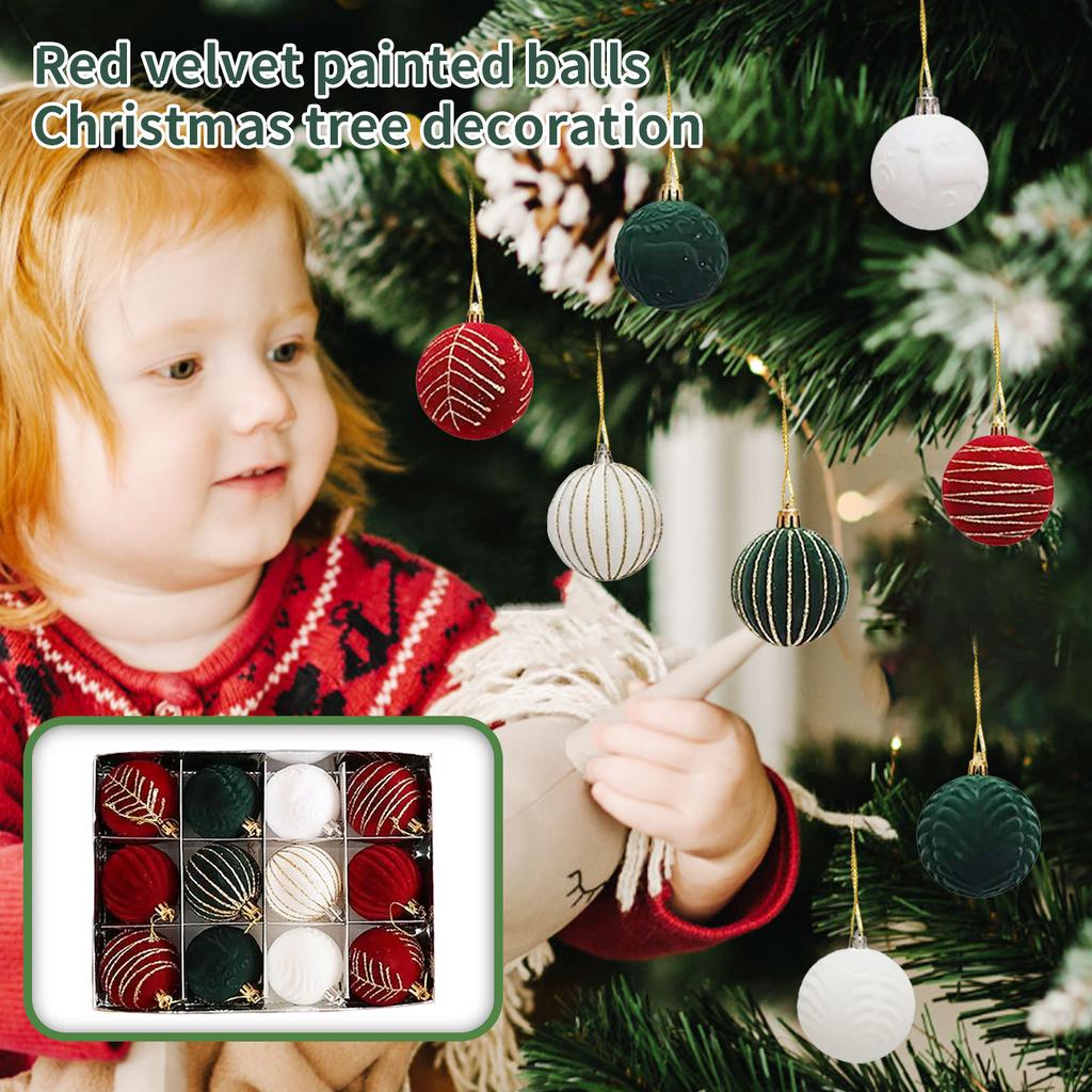 Christmas Ball Red Flocking Painted Ball Christmas Tree Decoration Hanging Ball 12 6cm Christmas Flannel Ball