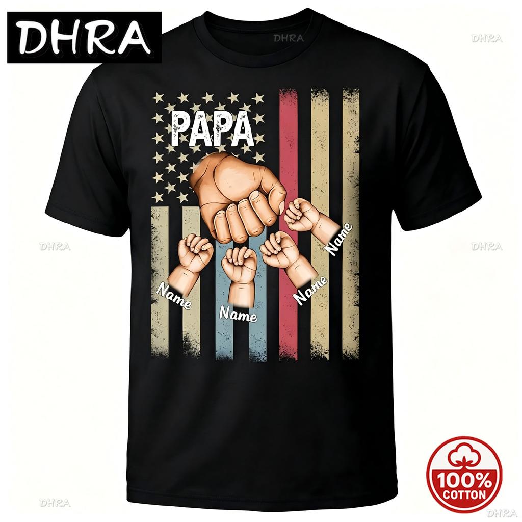 Customized Unisexs Grandpa American Flag Fathers Day 4th Of July First Gift Tshirts For Dad Poppop Pop Papa With Grandkids Names