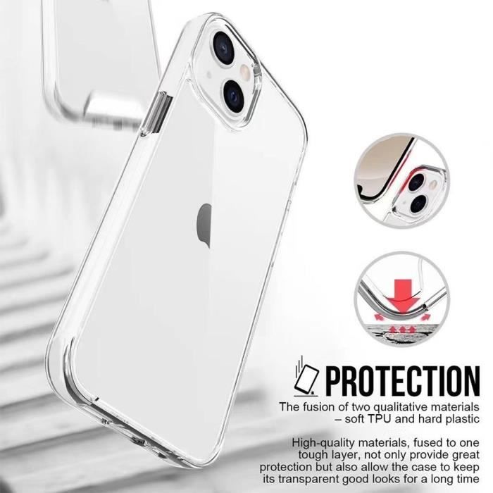 Coque Silicone - pour iPhone 14 - Transparent - Souple - 2 Verres Trempés Inclus - Protection Fiable