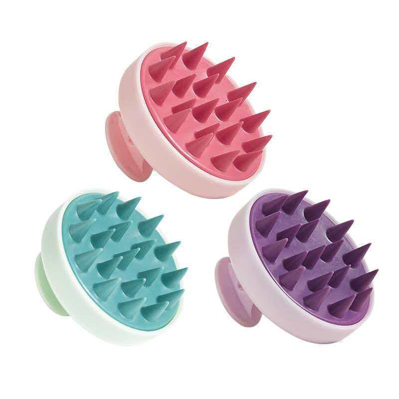 Solid Color Silicone Scalp Massager and Shampoo Brush with Round Hole Handle