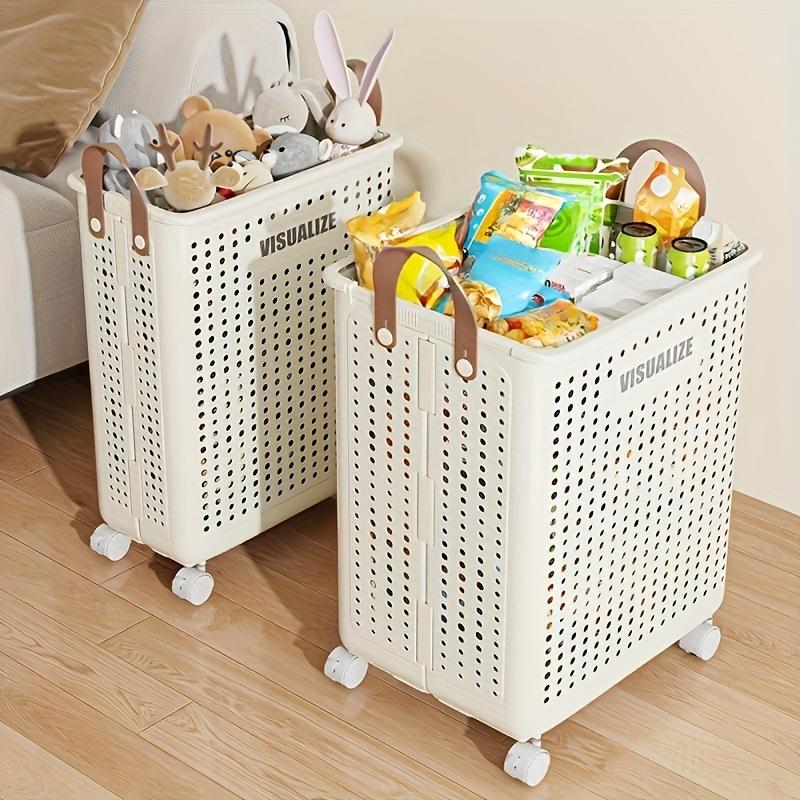 Laundry Basket with Wheels Foldable, Collapsible Hamper with Multi Compartments, Portable Clothes Bin Storage Organizer