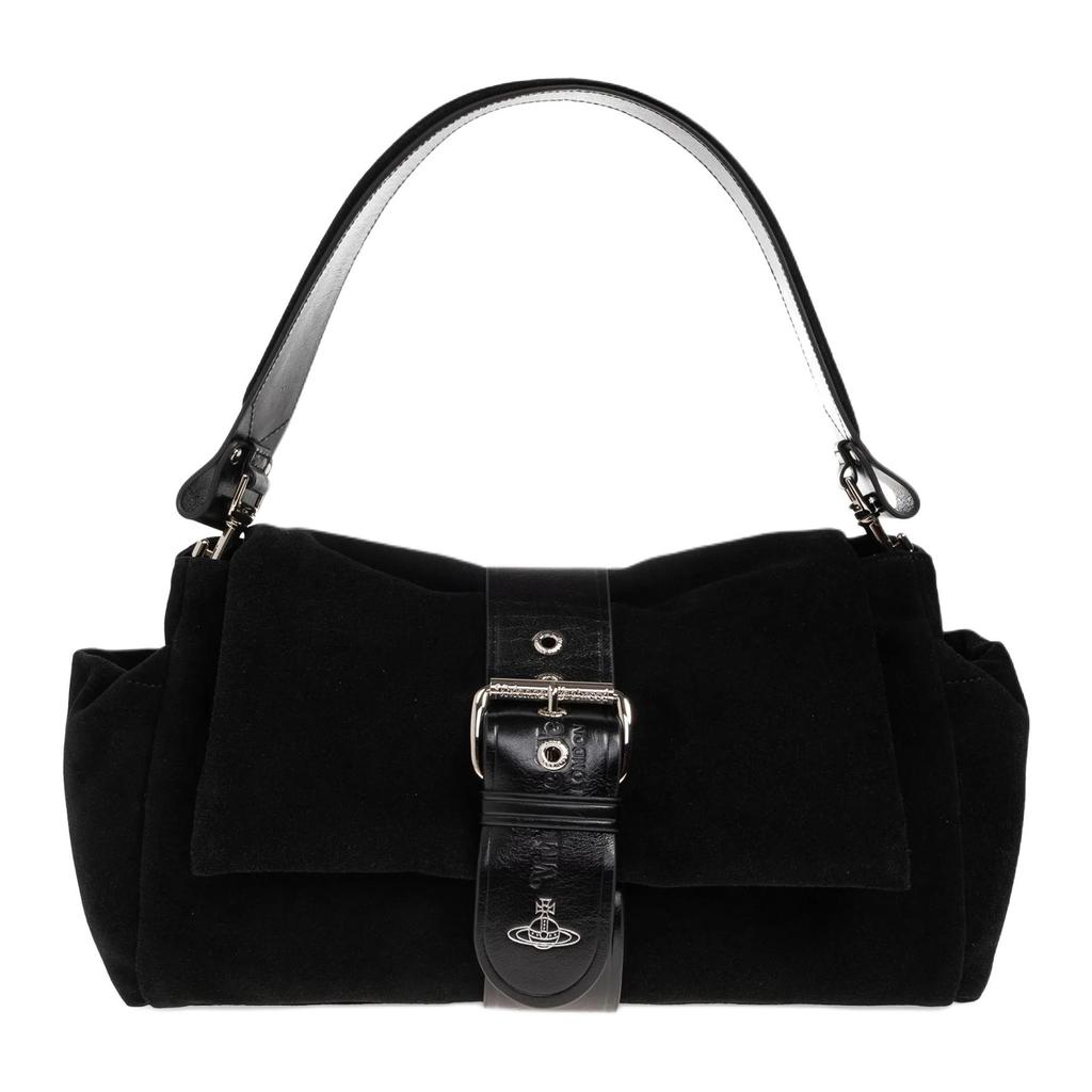 VIVIENNE WESTWOOD Hazel Logo Leather And Cotton Tote Shoulder Bag Extra Large Women Bags Black 4601000GWL007EN401