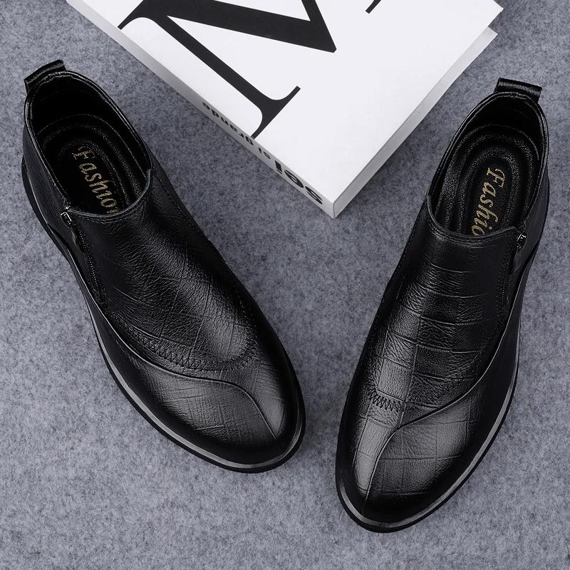 Fashion Italian Men's Genuine Leather Shoes Brand Business Dress Shoe All-Match Comfy Casual Wedding Breathable Antiskid Walking Shoes