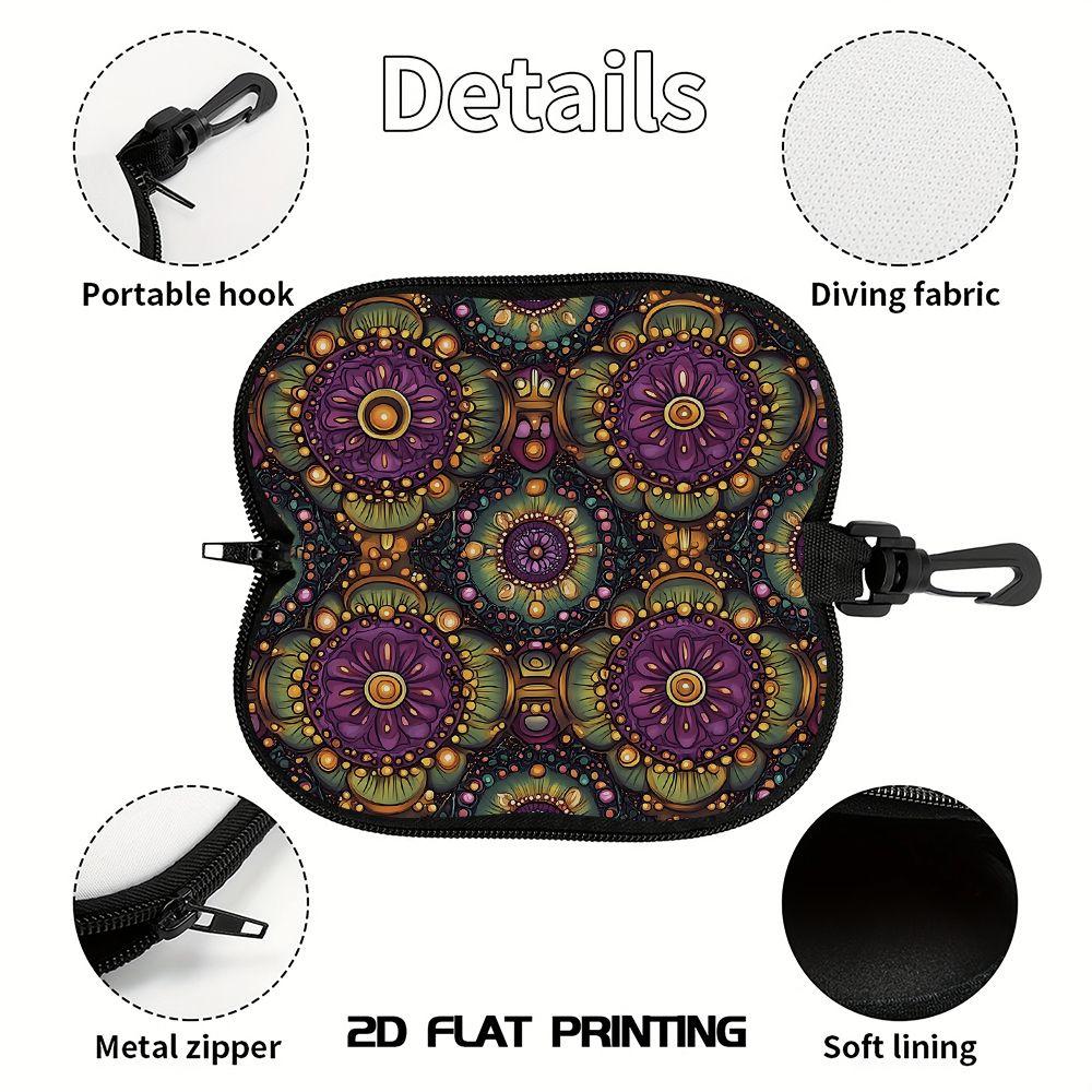 2D-Bohemian Mandala Pattern Protective Eyewear Holder, Sunglasses Case, Vintage Floral Print Glasses Pouch, Zipper Travel Spectacle Organizer Accessor