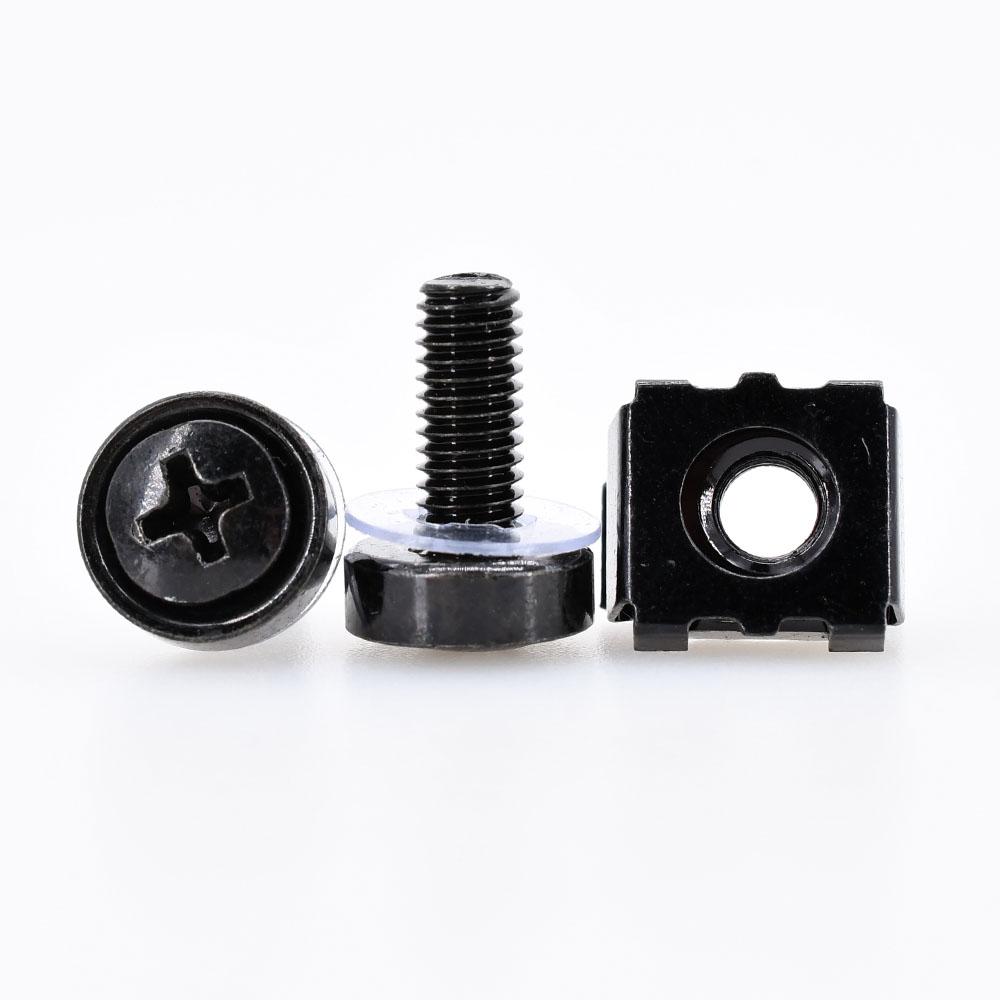 M6x16mm M6x20mm Black Carbon Steel Screw Nut Set For Rack Mount Server Cabinet Shelves Phillips Bolt Cage Nuts Kit 20Set M5 M6