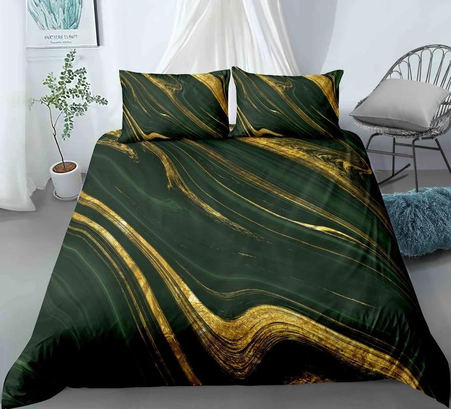 Chic Marble Duvet Cover Microfiber Mint Gold Glitter Turquoise Bedding Set Abstract Aqua Blue Quilt Cover Single Twin Full Size