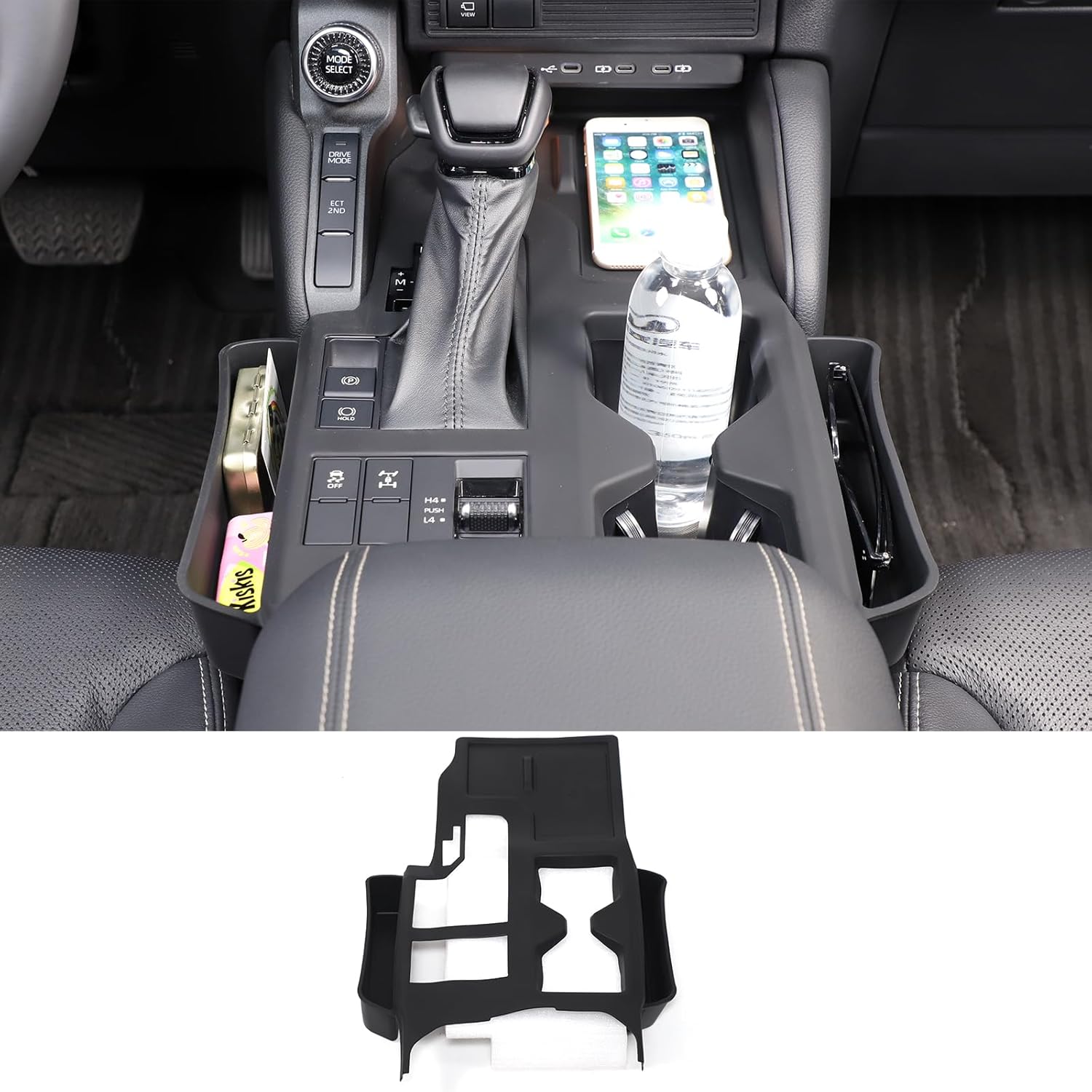 

LLKUANG Car Center Console Gear Panel Protective Mat Compatible with Toyota Land Cruiser Prado 250 J250 LC250 2024 2025,Silicone Central Water Cup чёрный