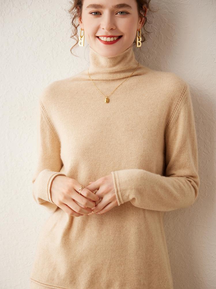 New Autumn/Winter Women's Cashmere Stacked Collar Sweater: Solid Color, Long Sleeve, Elegant and Soft Pullover