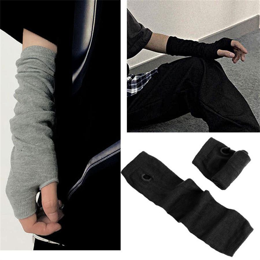 Casual Solid Color Arm Warmers, Soft Knit Fingerless Gloves for Daily Wear