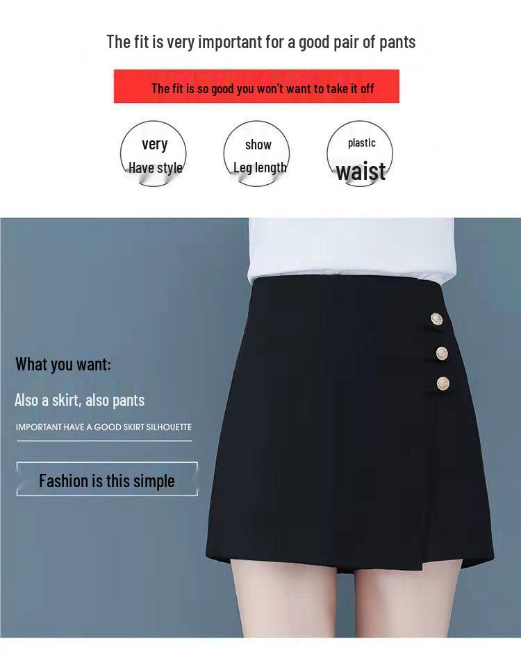 Women's High-Waisted Black A-Line Culottes: Spring/Summer 2026 Versatile Wide-Leg Casual Shorts.