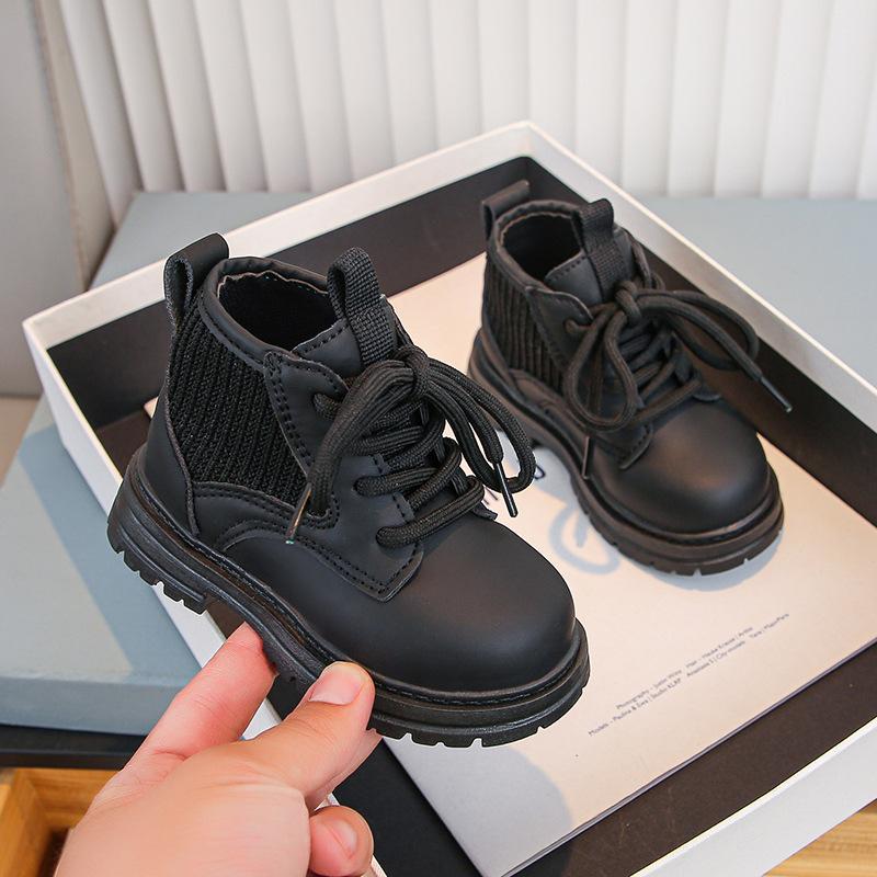 

Children Short Boots Autumn Boys Girls Handsome Shoe Casual All-Match Comfortable Side Zipper Non-Slip Ankle Boot H07275 21 чорний
