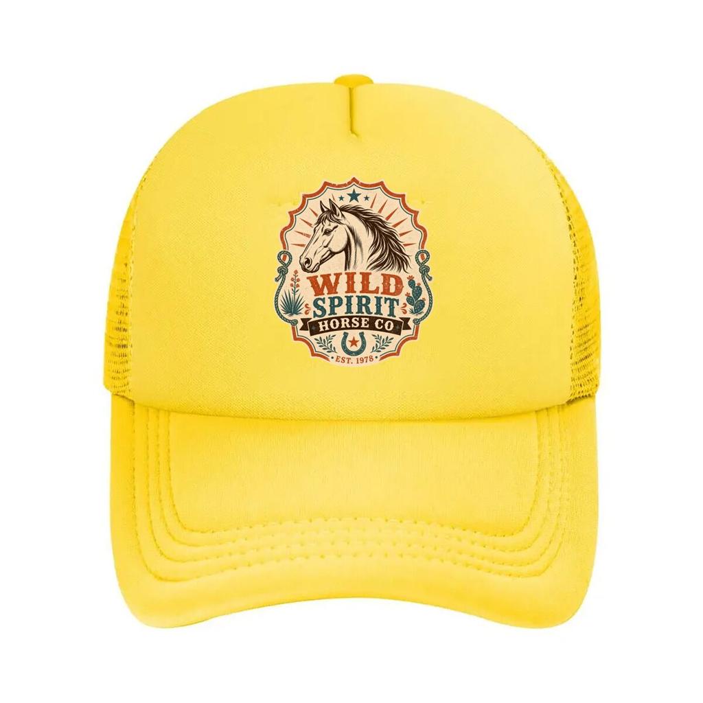 Rustic Wild Horse Head Emblem Mesh Baseball Cap Polyester Forward Observations Hat Adjustable Golf Hat Summer