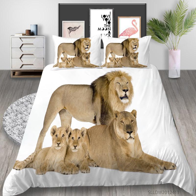 Prairie Lion Digital Printing Quilt Cover Pillowcase Three-Piece Set Polyester