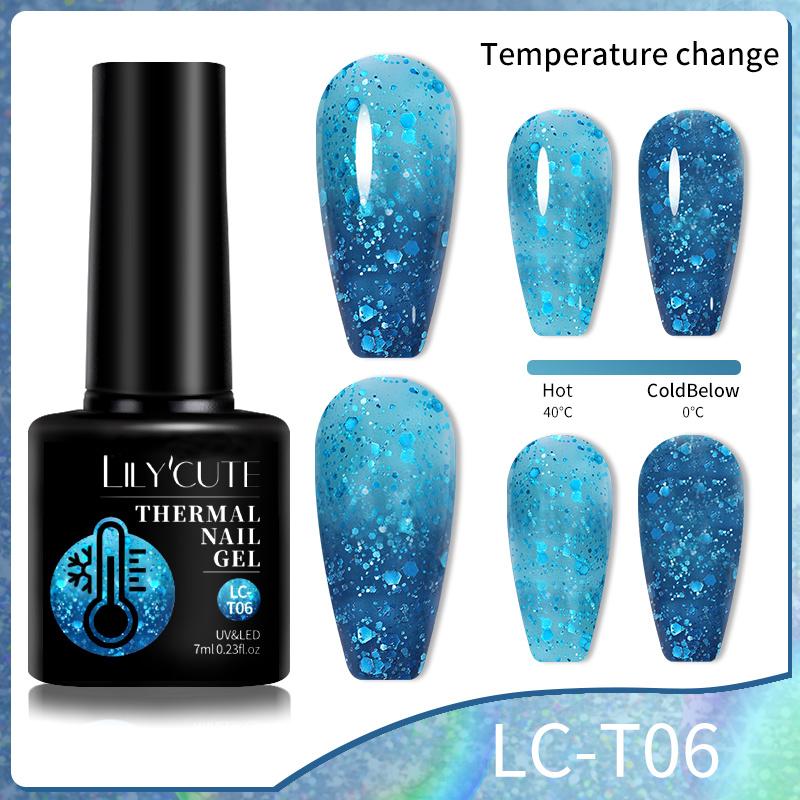 LILYCUTE 7ml Thermal Gel Nail Polish 3 Layers Temperature Shiny Color Changing Semi Permanent Soak Off UV Gel Polish Varnish Base Top Gel Nail Art DIY
