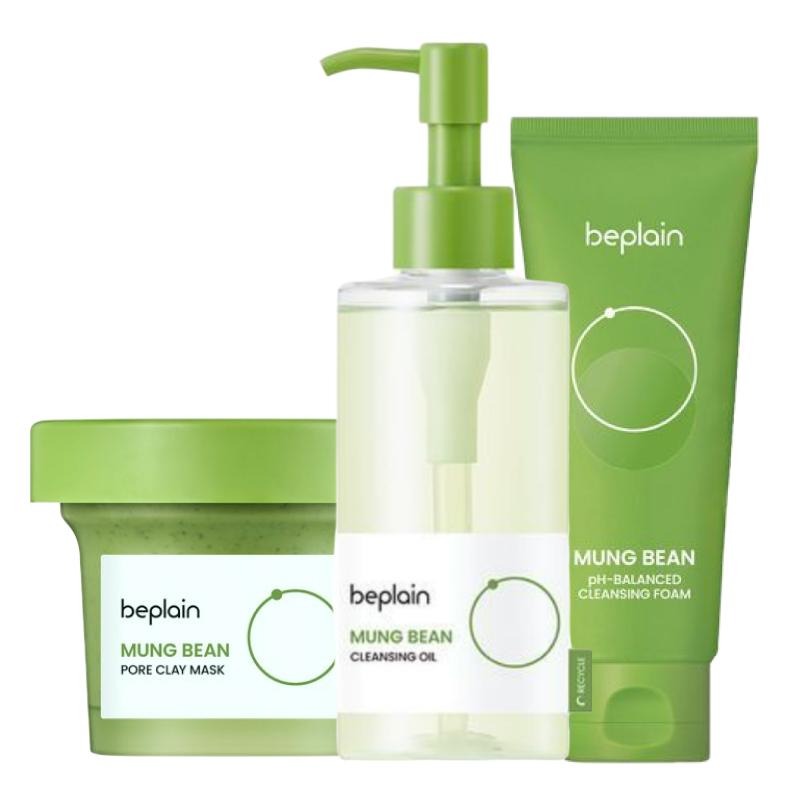 beplain Mung Bean Pore Cleansing Set (Clay Pack 120ml + Cleansing Oil 240ml + pH-Balanced Cleansing Foam 160ml)
