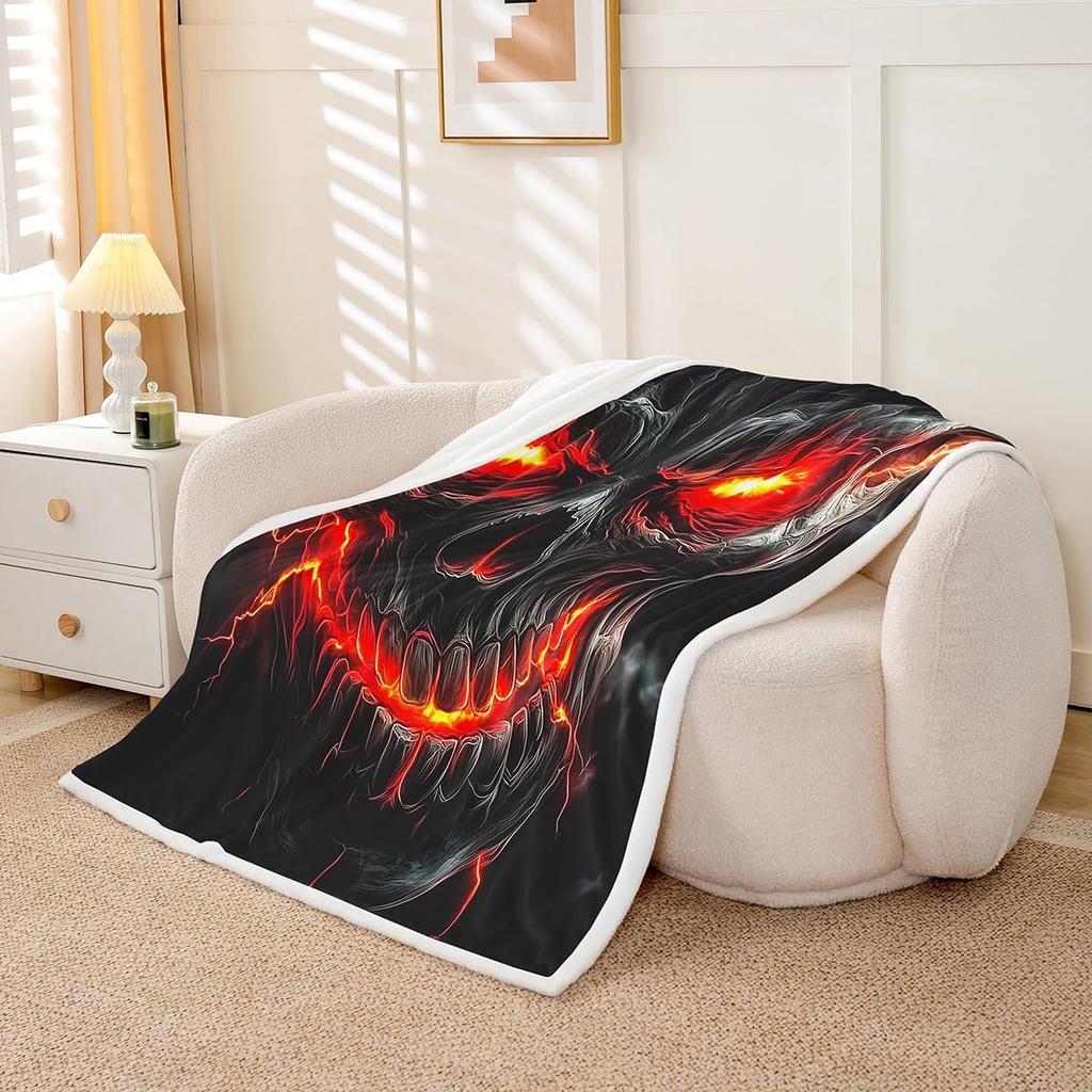 GUOYU Blanket Gothic Skull Fleece Blanket Baby Happy Halloween Sherpa Blanket Ghost Skull Goth Fuzzy Plush Throw for Adults Men WomenHorror