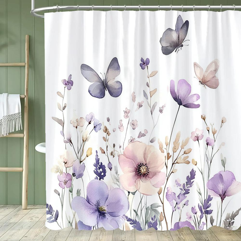

Vintage Botanical Print Floral Shower Curtain, Bathroom Decorative Flowers Shower Curtain, Waterproof Shower Curtain With Hooks W60H190(CM)-1 Pcs