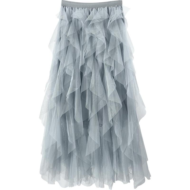 1pcs Women Tulle Skirts Layered Tutu Skirt Midi Length Elastic High Waist A Line Skirt