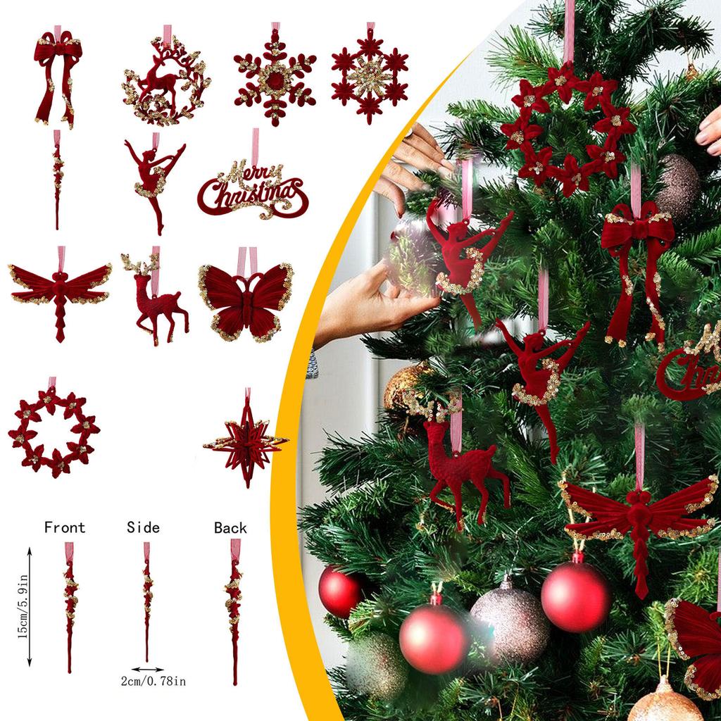 Christmas Decoration Wine Red Flocking Wreath Bow Elk Pendant Christmas Tree Decoration Ornaments