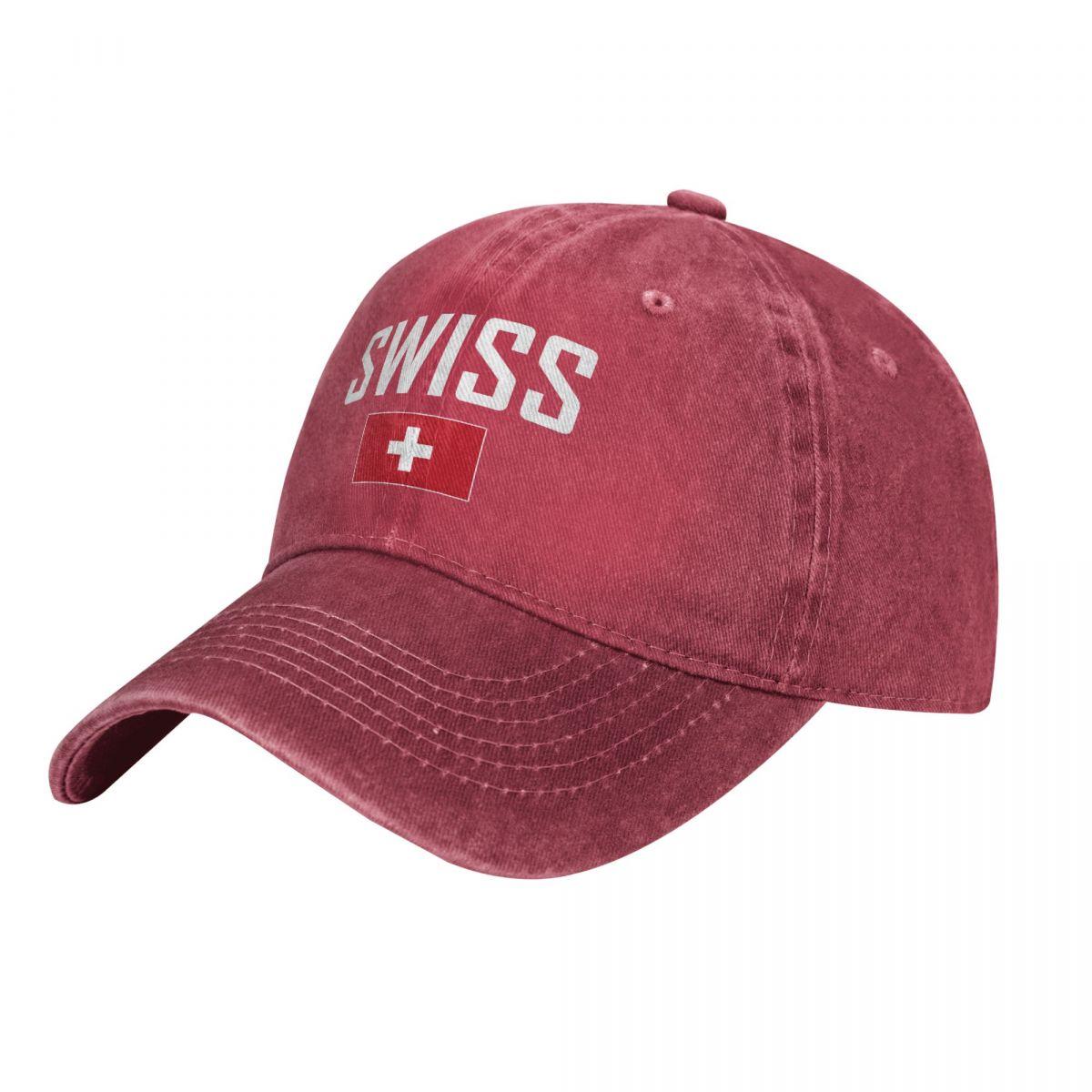 Lola CAP Heren Baseballpet Zwitserland Zwitserse Vlag En Lettertype Houtskool Gewassen Denim Vintage Katoen Dad Truckerpet One Size