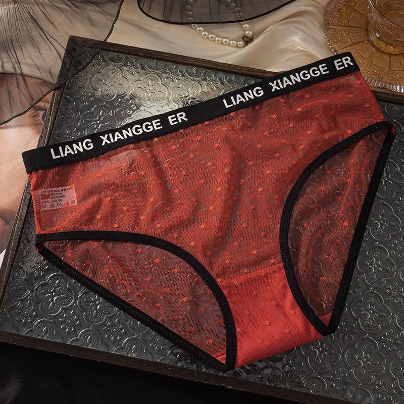 Ladies Spring and Summer New Style of Pokpoint Letter Waist Transparent Mesh Yarn Breathable Waist Triangle Briefs