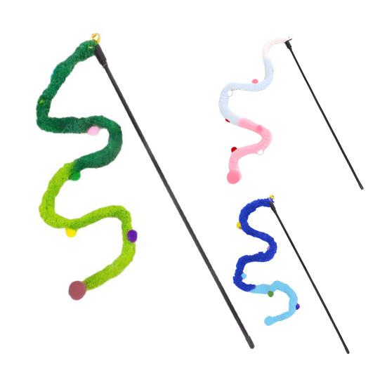 Cat Wand Toy Interactive Cat Teaser with Bell Colorful Pom Poms Plush Tail Cat Teaser Wand for Indoor Cats Kittens