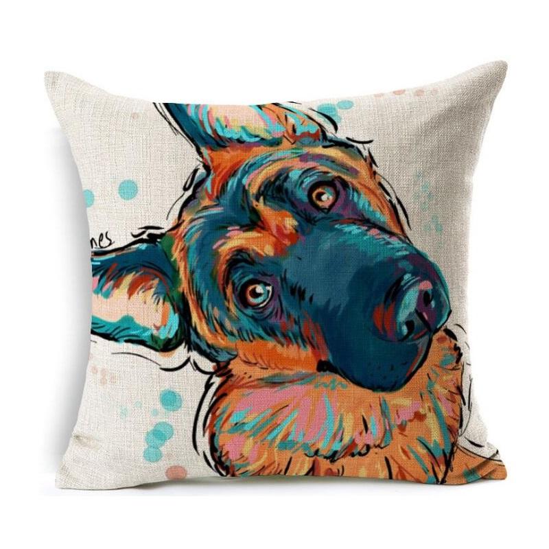 Housse de coussin en lin Motifs Bouledogues Carlins Style Chien Bull Terrier Décoration de Maison Salon Canapé Coussins d'appoint Housse 45X45cm