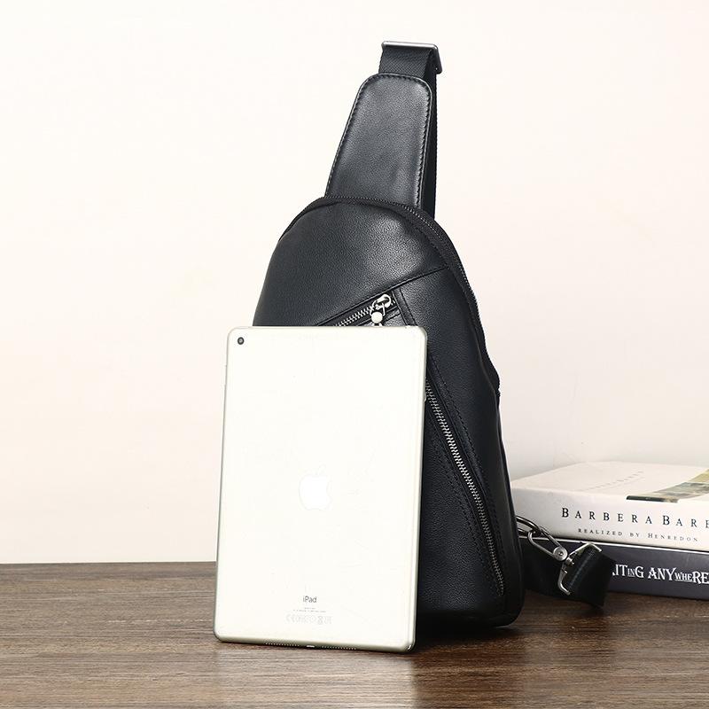 New Men's Leather Chest Bag, Large Capacity Crossbody Bag, Trendy and Versatile Outdoor Casual Retro Single Shoulder Men's Backpack