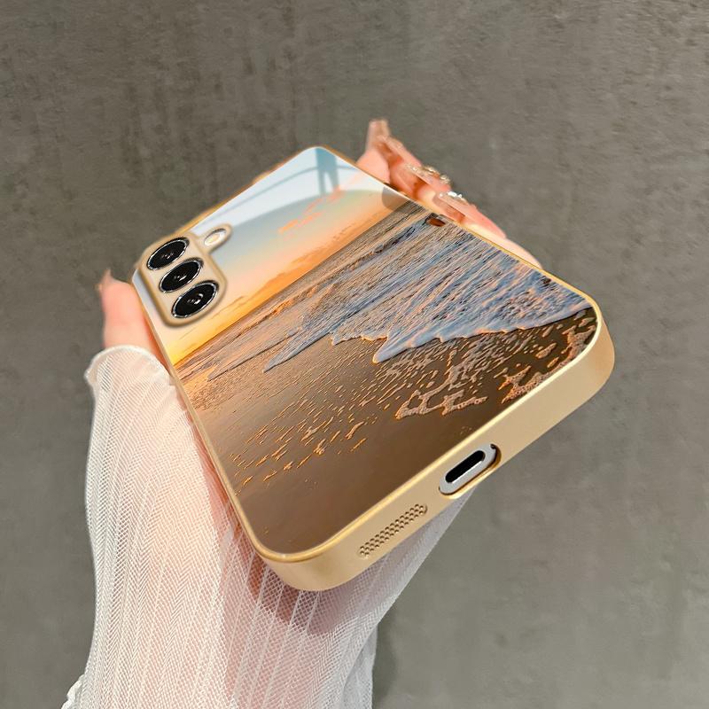 Beautiful Sunset Seaside Scenery Pattern Glass Phone Case Suitable for Samsung Galaxy S26 S25 S24 S22 S21 S20 FE/Ultra/Plus