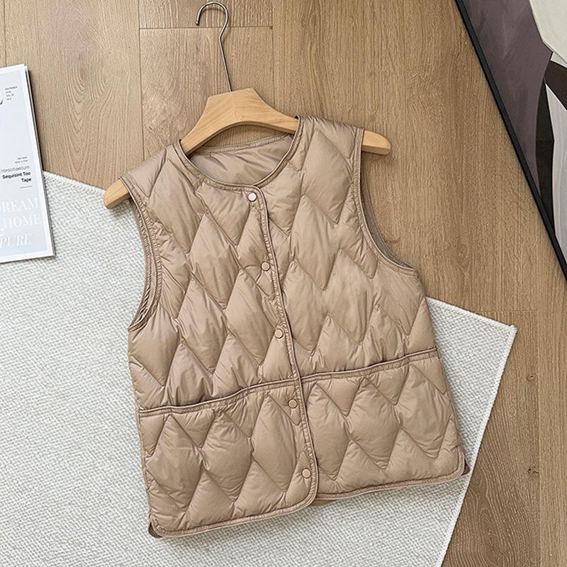 Crew neck down vest women's short new light and thin inner liner fashionable foreign white duck down vest winter