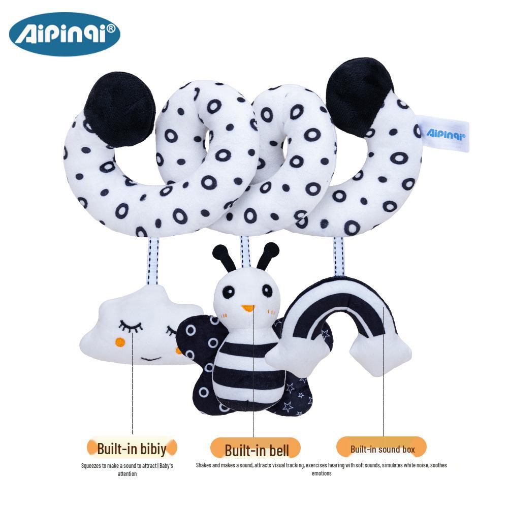 Aipinqi Jouet de Poussette pour Bébé Animal Noir et Blanc avec Clochettes
