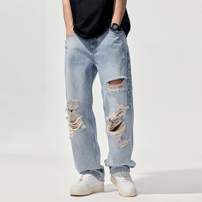 

New Spring and Summer Loose American High Street Trousers Straight Wide-leg Jeans 40