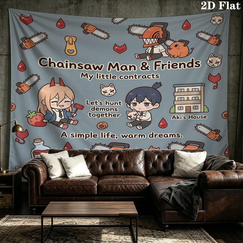Chainsaw Man Wall Tapestry Aesthetic Wall Hanging Printed Fabric Blanket Decorative Tapestries For Bedroom Living Room Home Decor