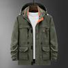 Men's Mid-Length Hooded Outdoor Jacket - Autumn/Winter, Plus Velvet, Multi-Pocket, Loose Fit
