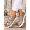 2025 Summer New Arrival Plus Size Sequined Front Lace-Up Solid Color Oversized Sneakers