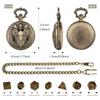 Bronze Retro Hero Paladin Pocket Watch Case Fobs and Chains with Antique Gamed Themed 7pcs Matal Dice Waist Hook Chain for Men