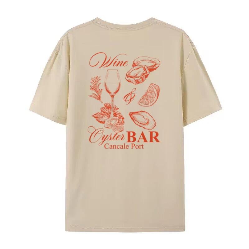 

Wine Oyster Back Print Vintage TShirt Cute Fashion Seafood T Shirt Short Sleeve Retro Graphic Tees Women Oversized Vacation Top 4XL