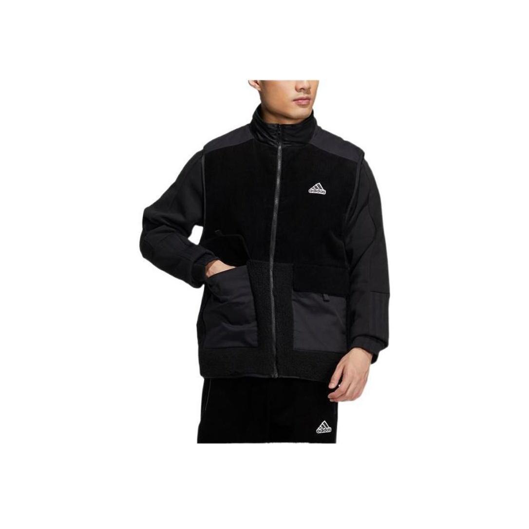 

Adidas сплошной цвет логотипа воротник-стойка куртка на молнии мужские куртки черные HG1844 XL