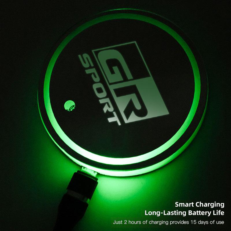2Pcs Car Water Cup Pad LED Rechargeable Colorful Coaster Keyring For Toyota Camry RAV4 Corolla CHR Prado Auris Yaris Prius Hilux