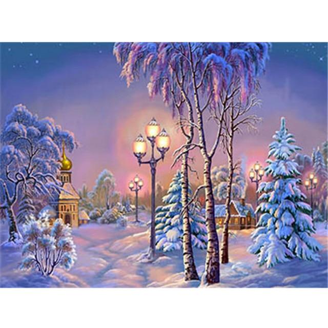 5D Diamond Painting Landscape Diamond Embroidery Sale Full Square Round Diamond Mosaic Winter Snow Scenery New Year Decoration