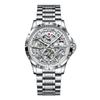 Automatic Mechanical Watch with Skeleton Dial and Transparent Business Style Men's Caseback, (Silver/White)