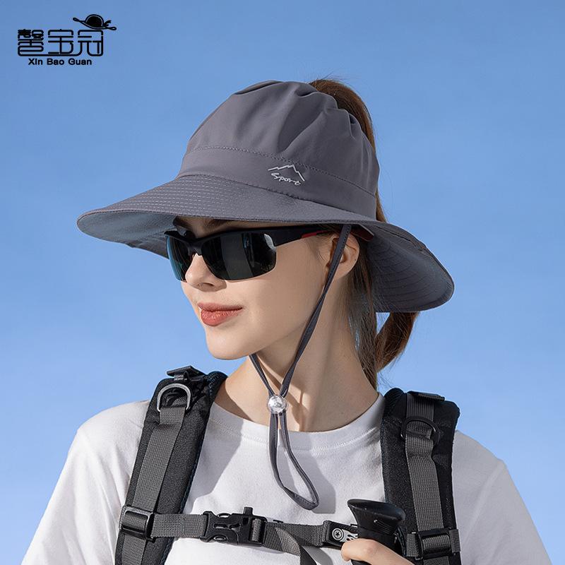 8552 Outdoor sunshade sunscreen hat Spring and summer mountaineering fishing breathable hat Children's big eaves can tie ponytail bucket hat