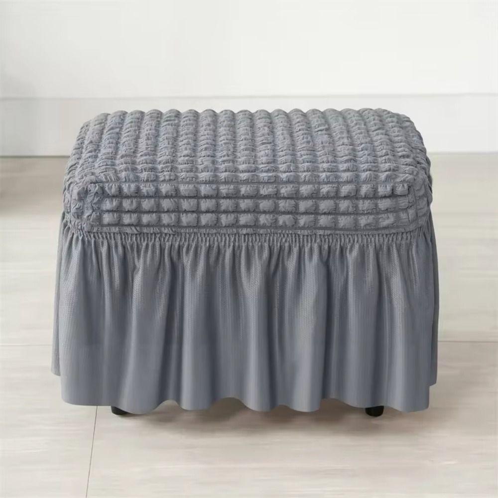 Universal Ottoman Cover Solid Color Ottoman Protector with Skirt Footrest Slipcover Dining Room